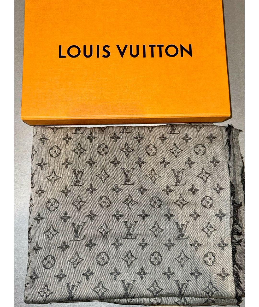 LOUIS VUITTON Серый хлопковый шарф, фото 2