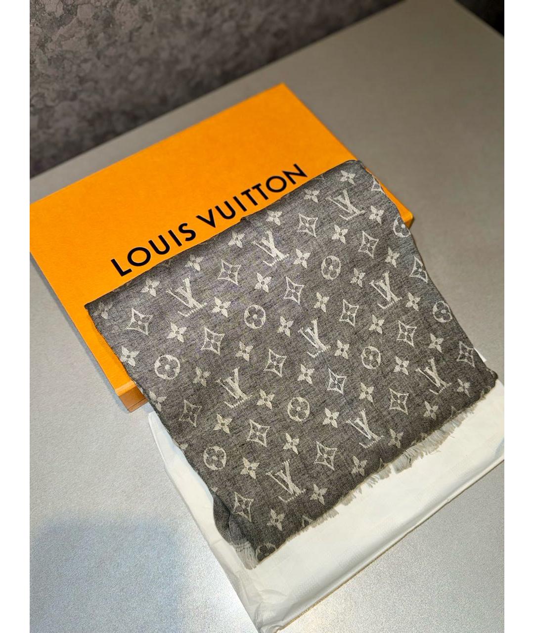 LOUIS VUITTON Серый хлопковый шарф, фото 3
