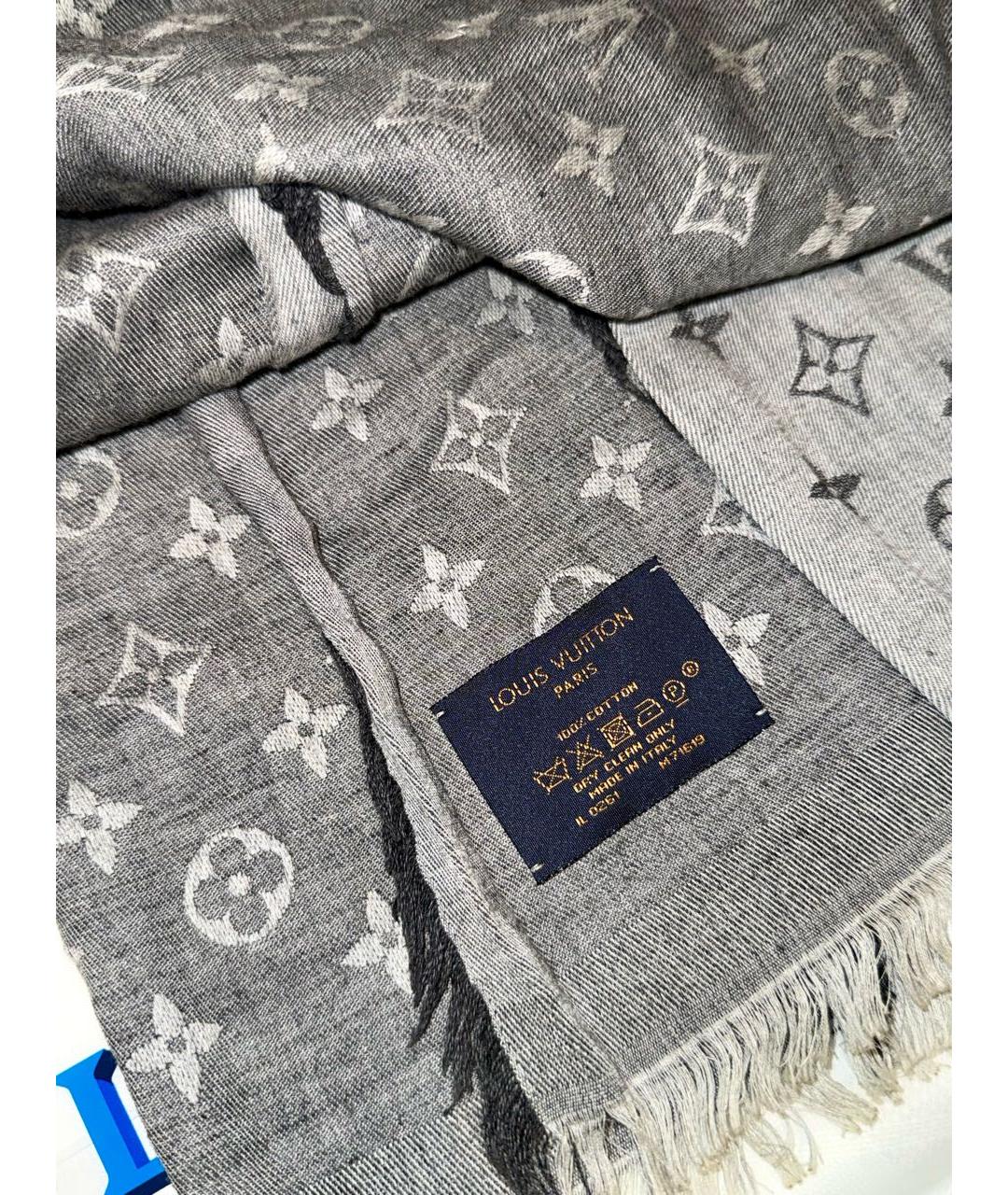 LOUIS VUITTON Серый хлопковый шарф, фото 4