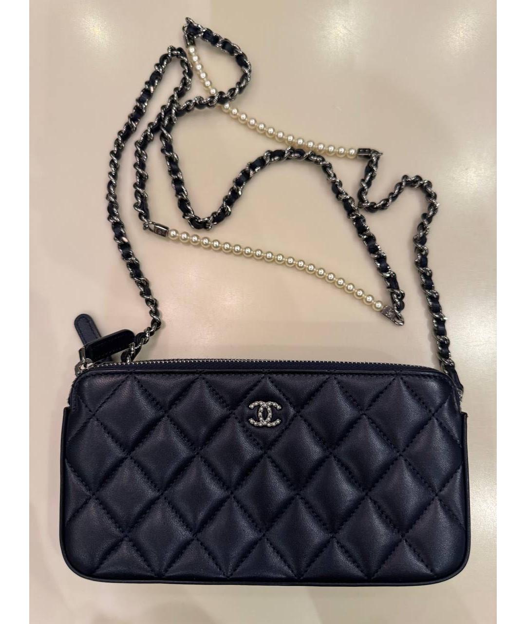 CHANEL Темно-синяя кожаная сумка через плечо, фото 9