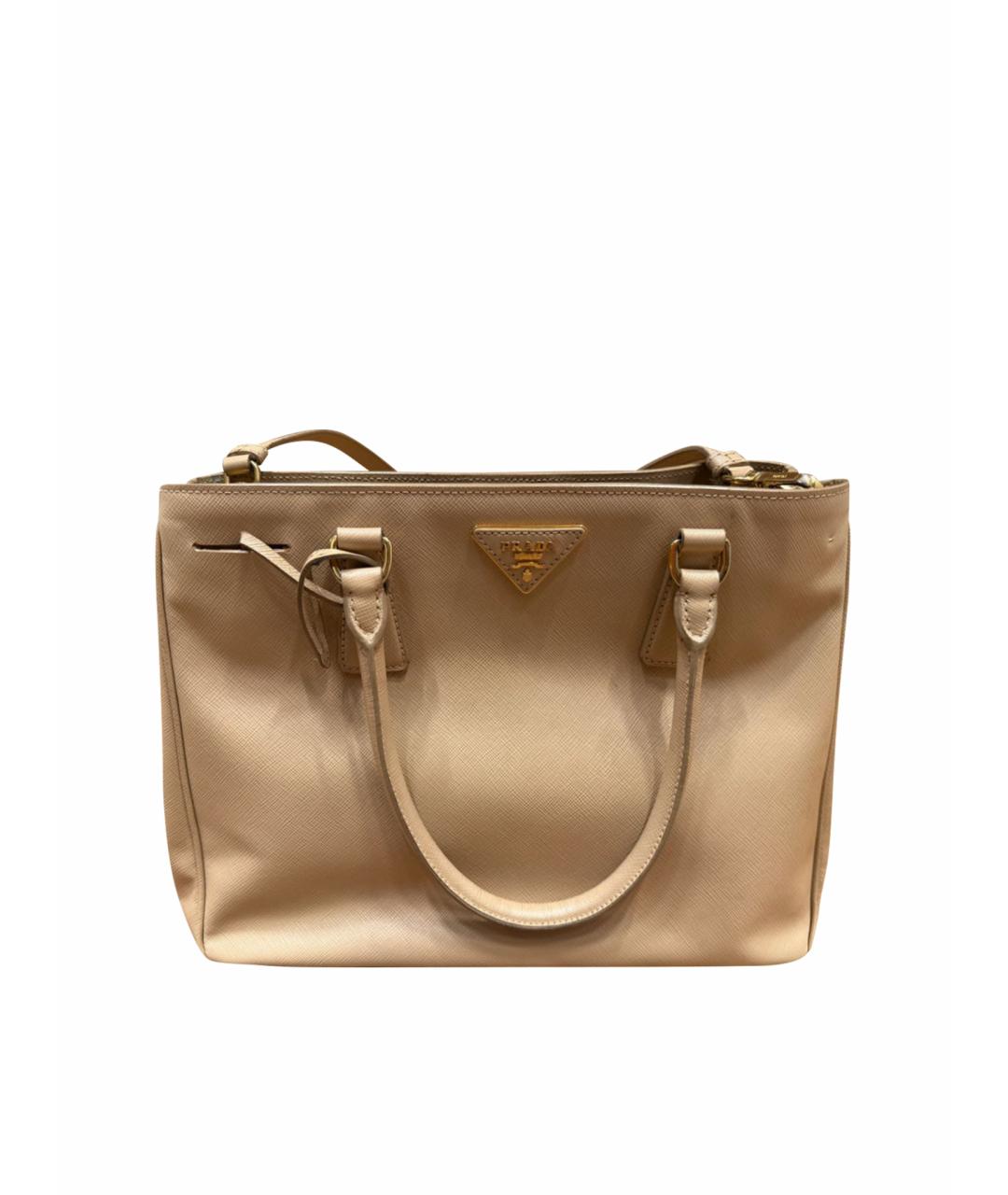PRADA Бежевая кожаная сумка с короткими ручками, фото 1