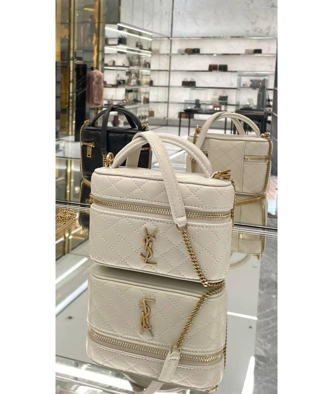 SAINT LAURENT Бежевая кожаная сумка через плечо, фото 2