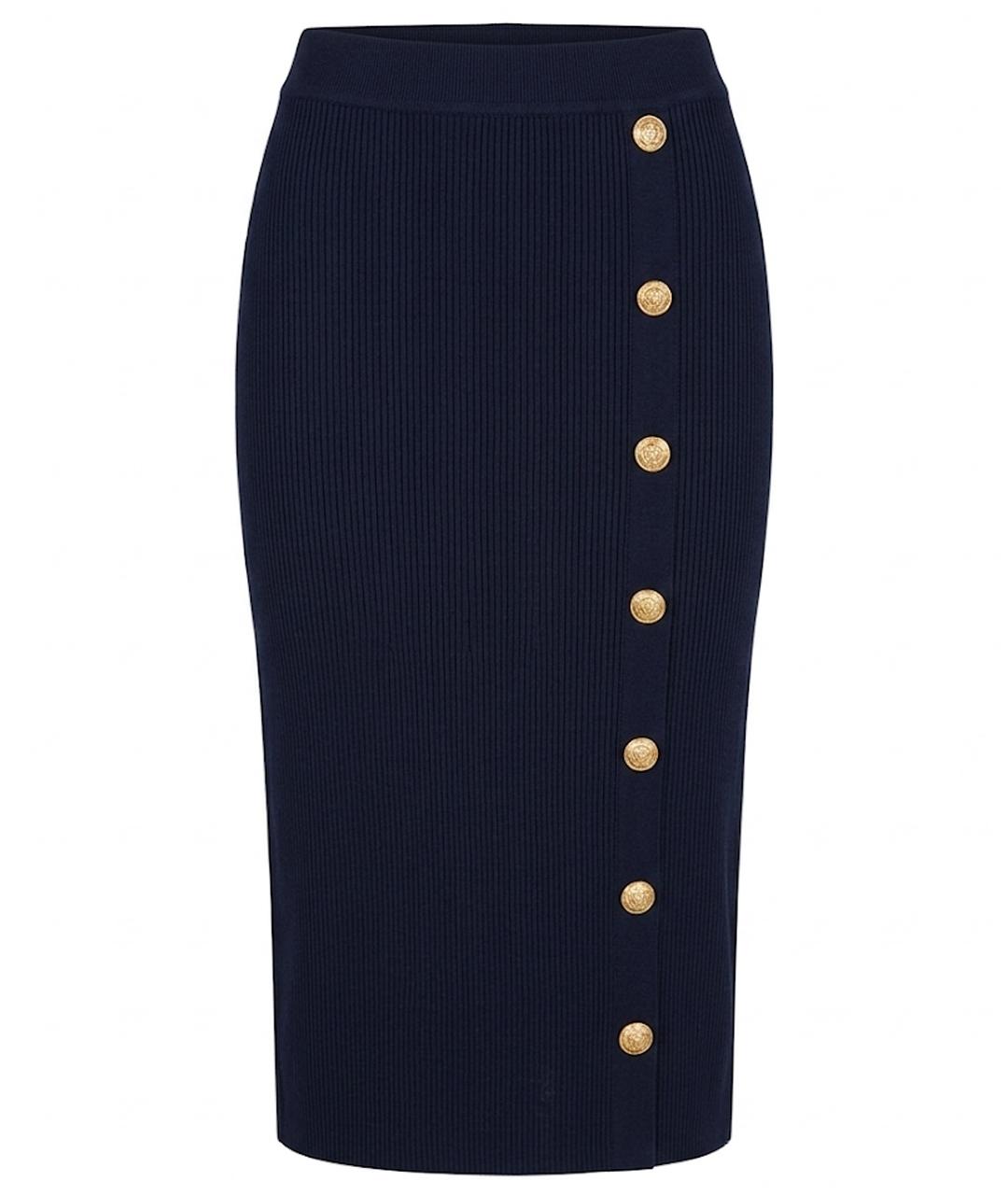 BALMAIN Темно-синяя шерстяная юбка миди, фото 1