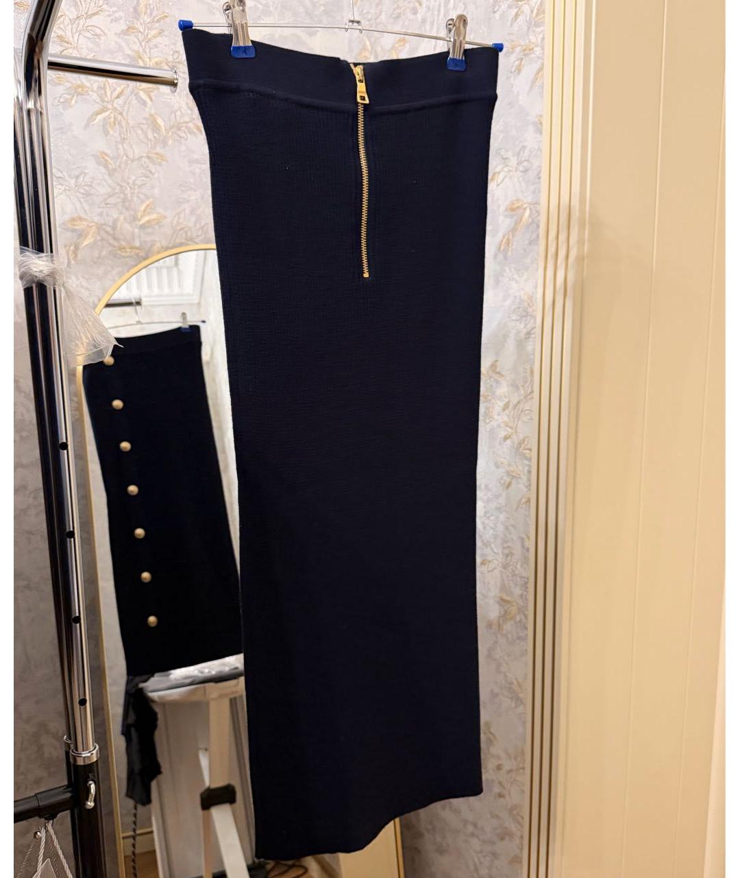 BALMAIN Темно-синяя шерстяная юбка миди, фото 2