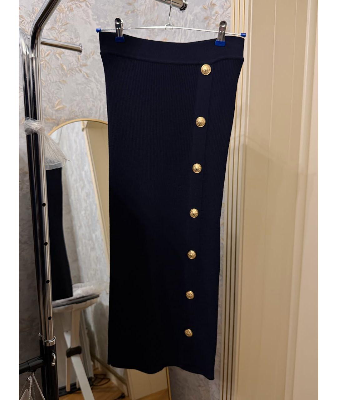 BALMAIN Темно-синяя шерстяная юбка миди, фото 9