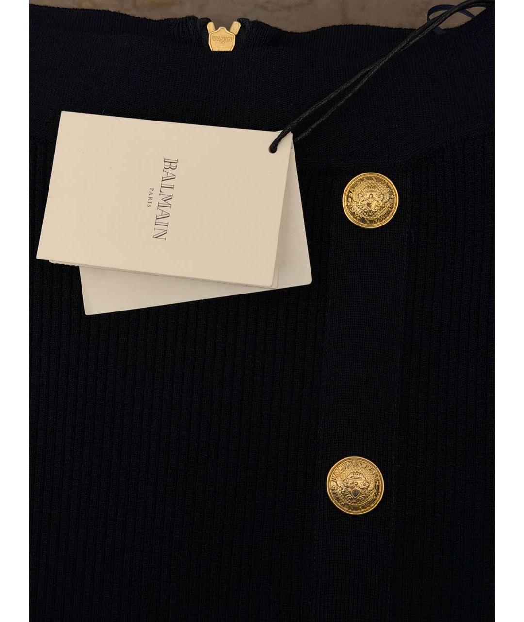 BALMAIN Темно-синяя шерстяная юбка миди, фото 4