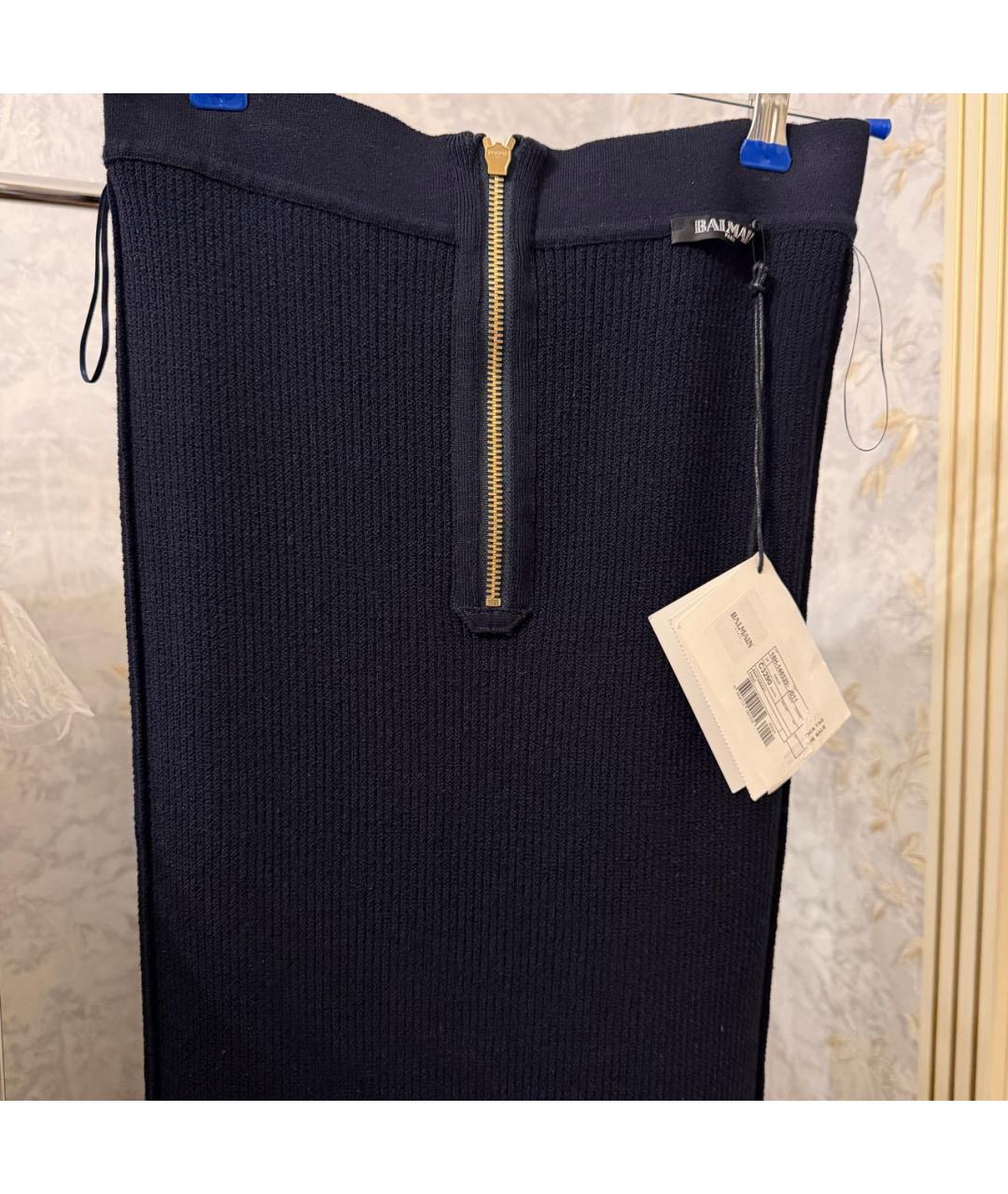 BALMAIN Темно-синяя шерстяная юбка миди, фото 3