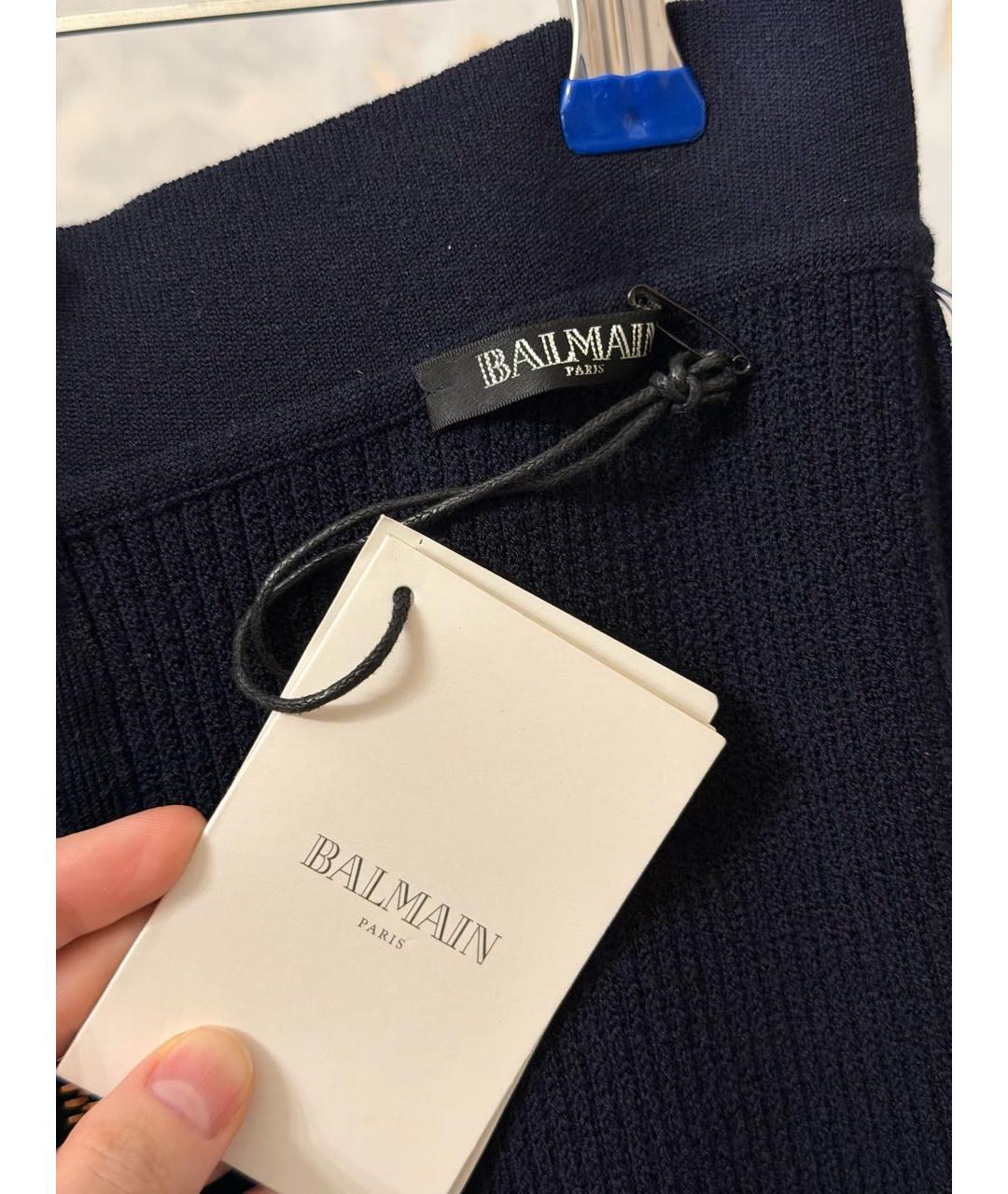 BALMAIN Темно-синяя шерстяная юбка миди, фото 5