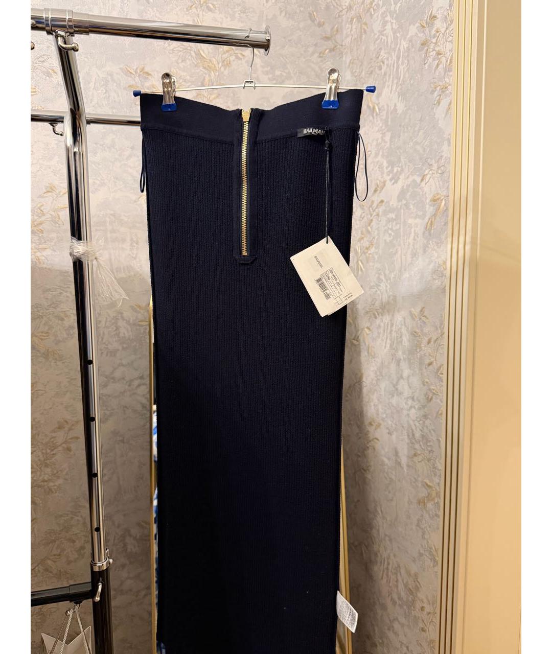 BALMAIN Темно-синяя шерстяная юбка миди, фото 8