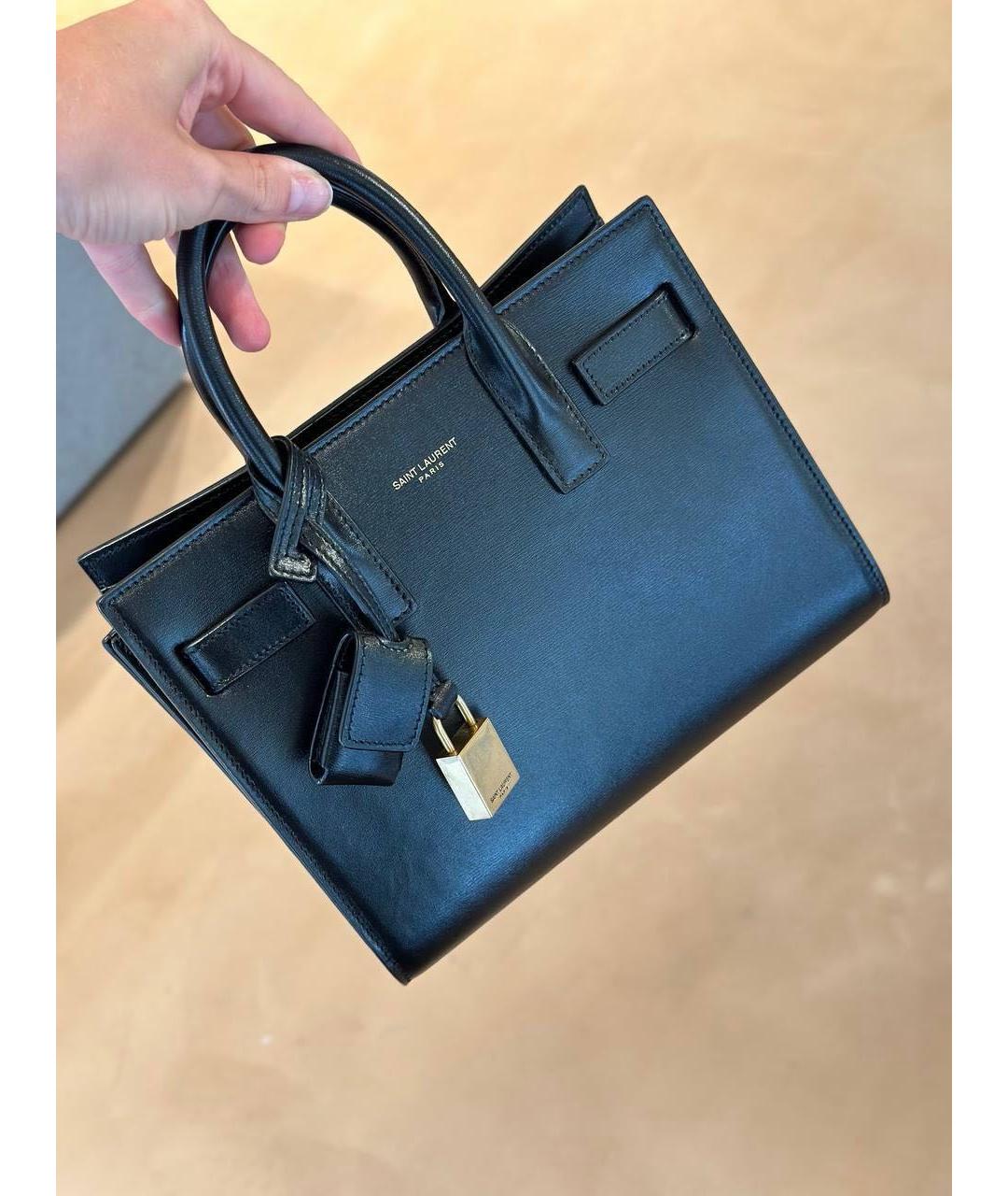 SAINT LAURENT Черная кожаная сумка тоут, фото 5