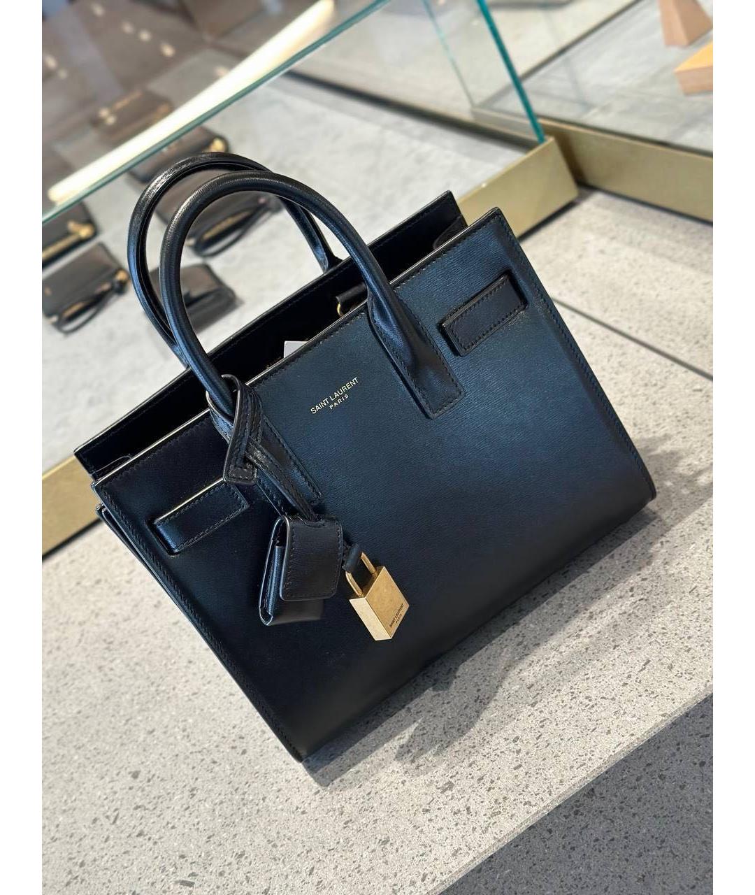 SAINT LAURENT Черная кожаная сумка тоут, фото 2