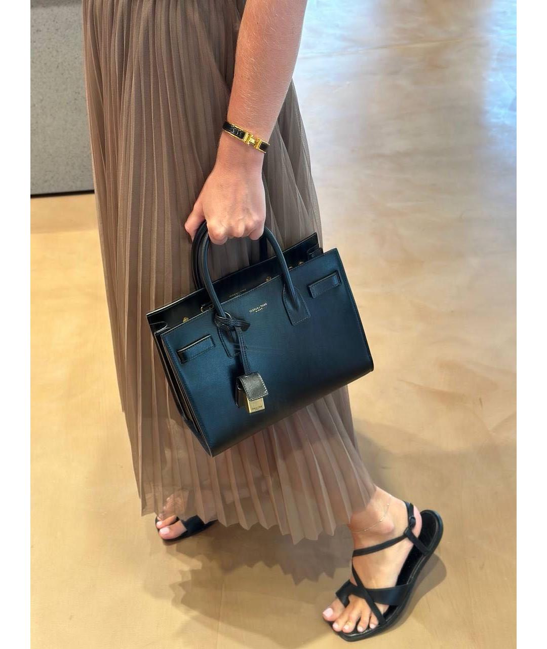 SAINT LAURENT Черная кожаная сумка тоут, фото 3