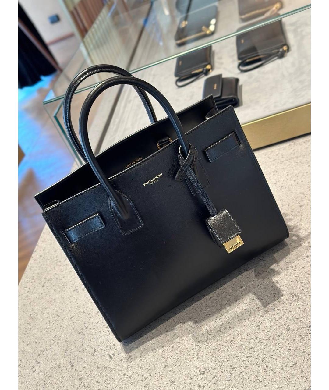 SAINT LAURENT Черная кожаная сумка тоут, фото 2