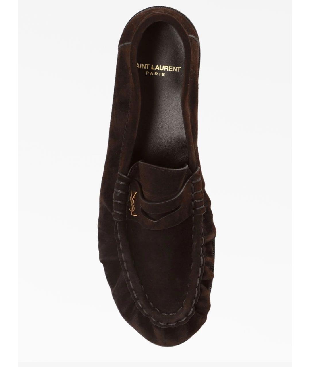 SAINT LAURENT Коричневые замшевые лоферы, фото 4