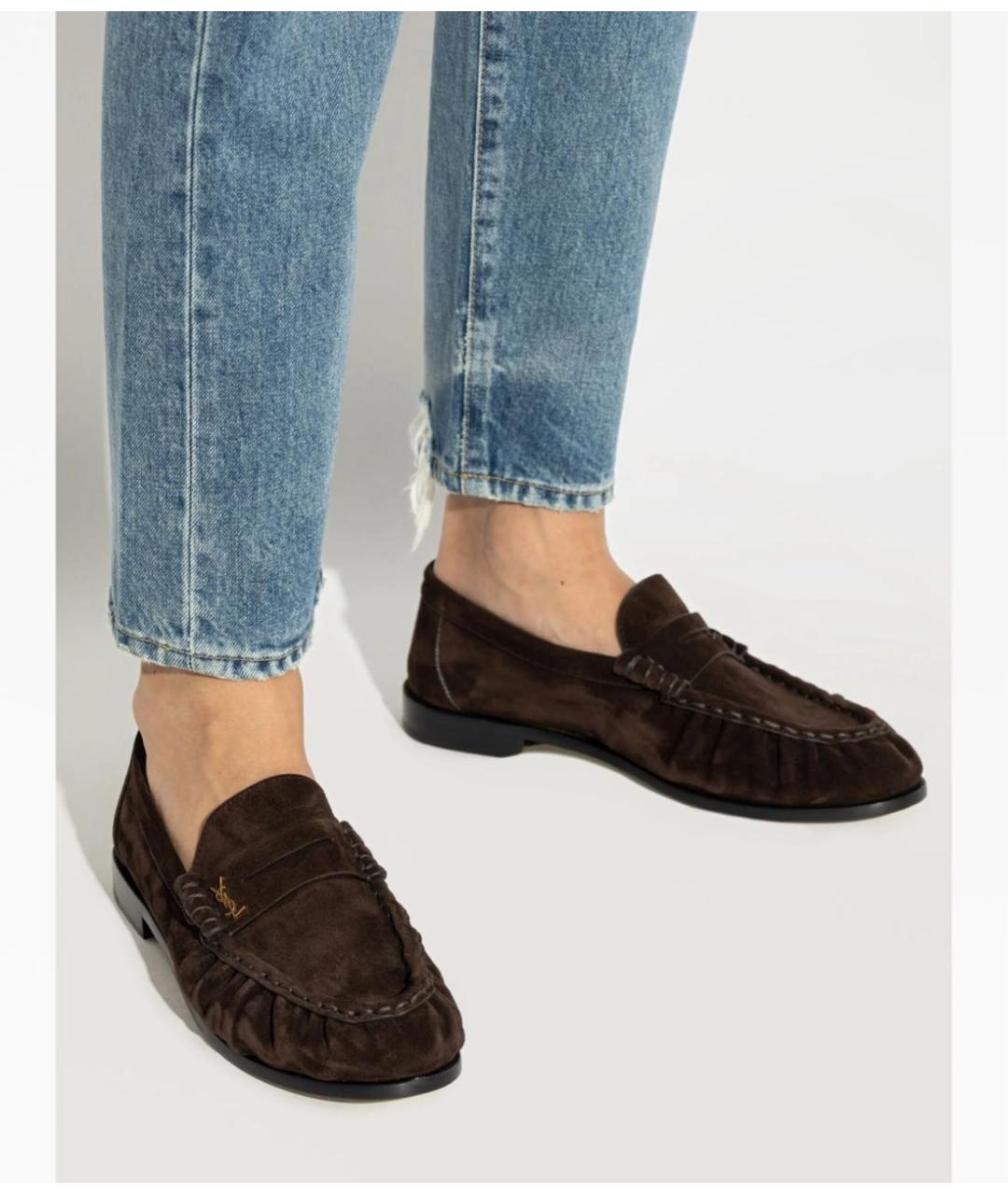 SAINT LAURENT Коричневые замшевые лоферы, фото 2