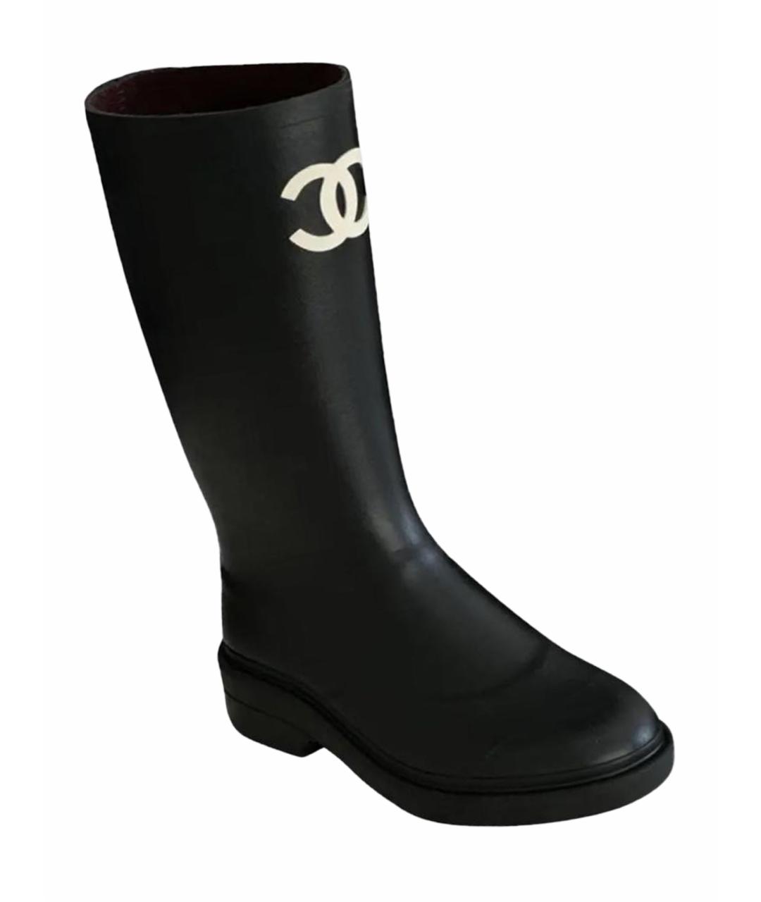 CHANEL Черные резиновые сапоги, фото 1