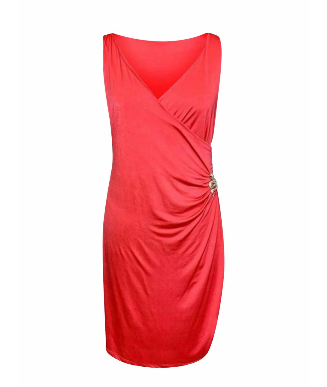 ROBERTO CAVALLI Коралловое вискозное повседневное платье, фото 9