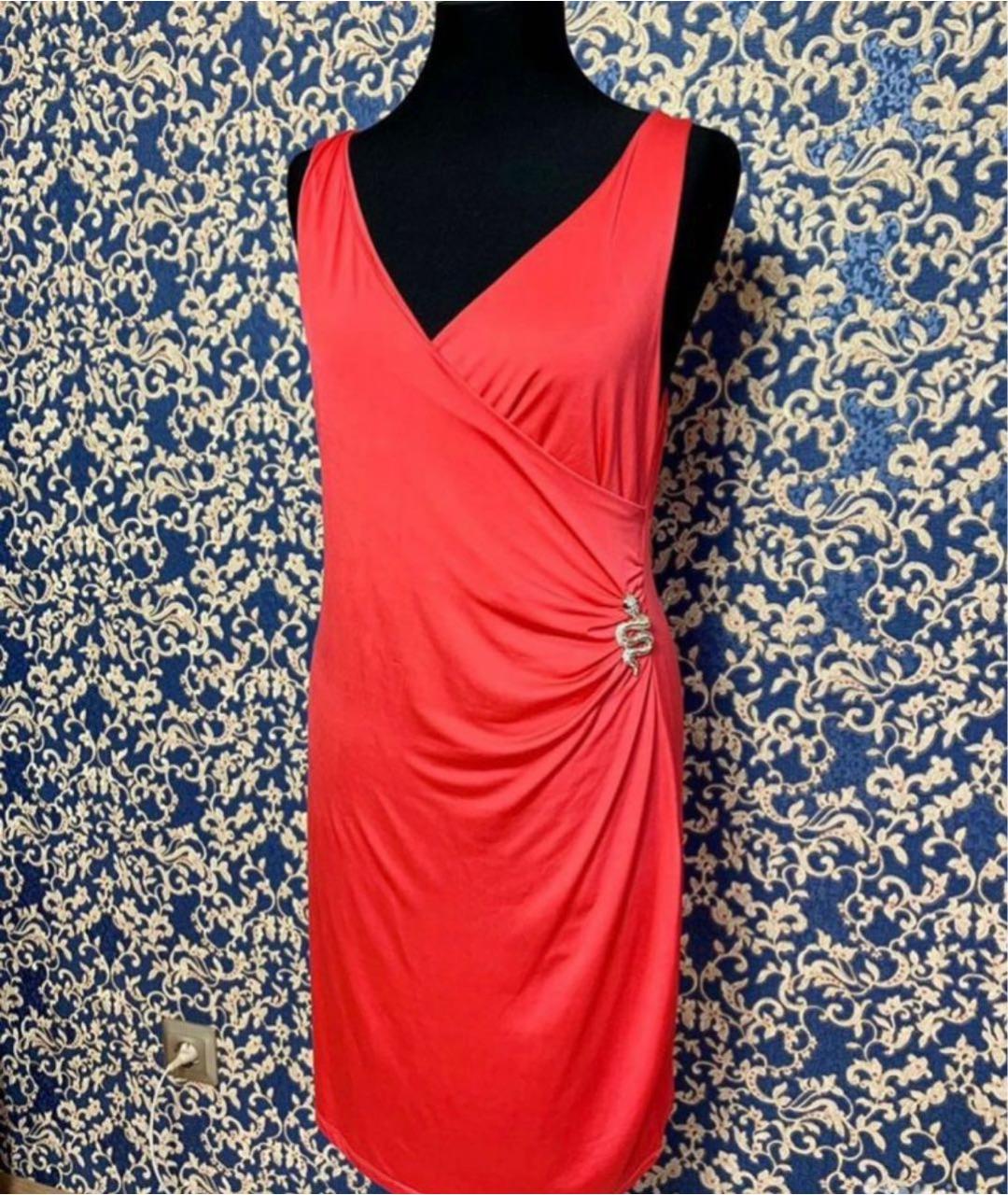 ROBERTO CAVALLI Коралловое вискозное повседневное платье, фото 7