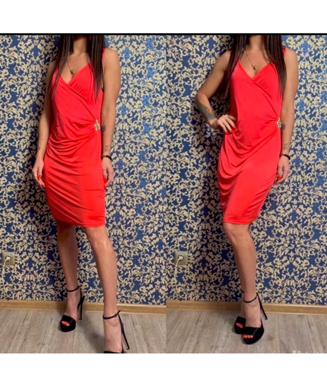 ROBERTO CAVALLI Коралловое вискозное повседневное платье, фото 8