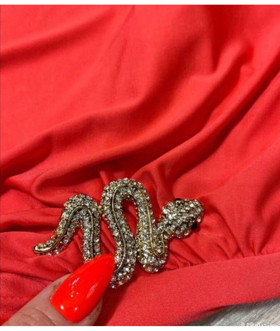 ROBERTO CAVALLI Коралловое вискозное повседневное платье, фото 4