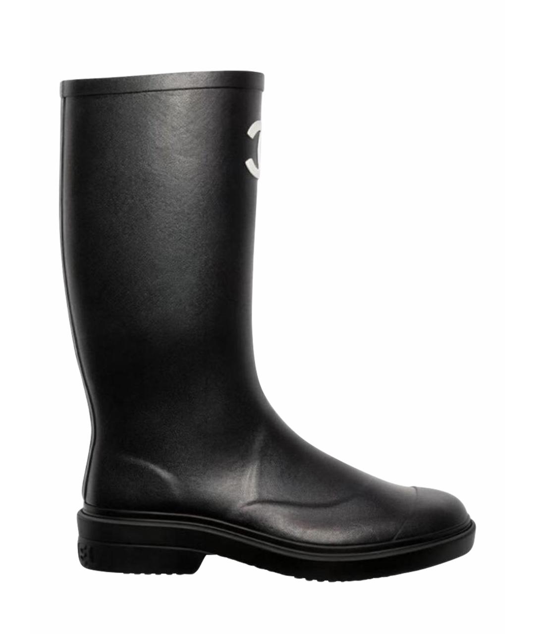 CHANEL Черные резиновые сапоги, фото 1