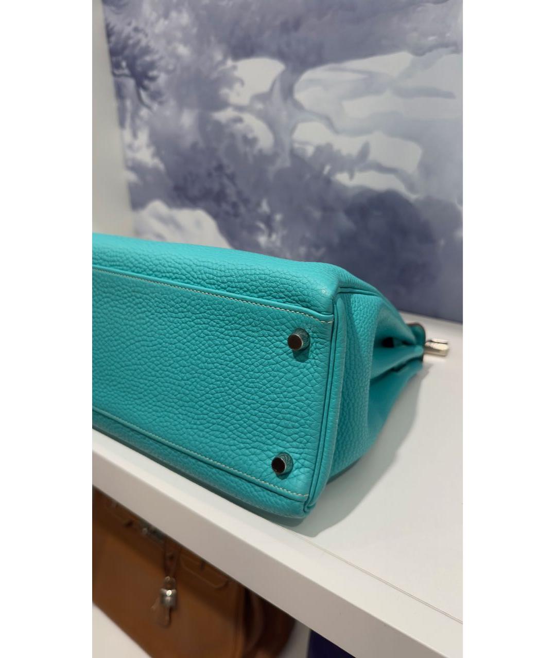 HERMES Бирюзовая кожаная сумка с короткими ручками, фото 2