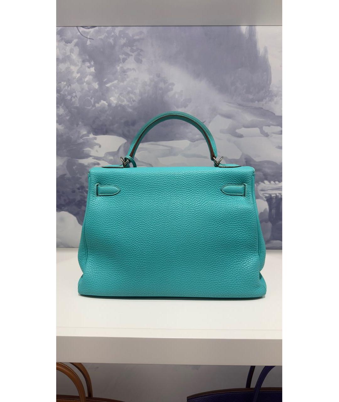 HERMES Бирюзовая кожаная сумка с короткими ручками, фото 6