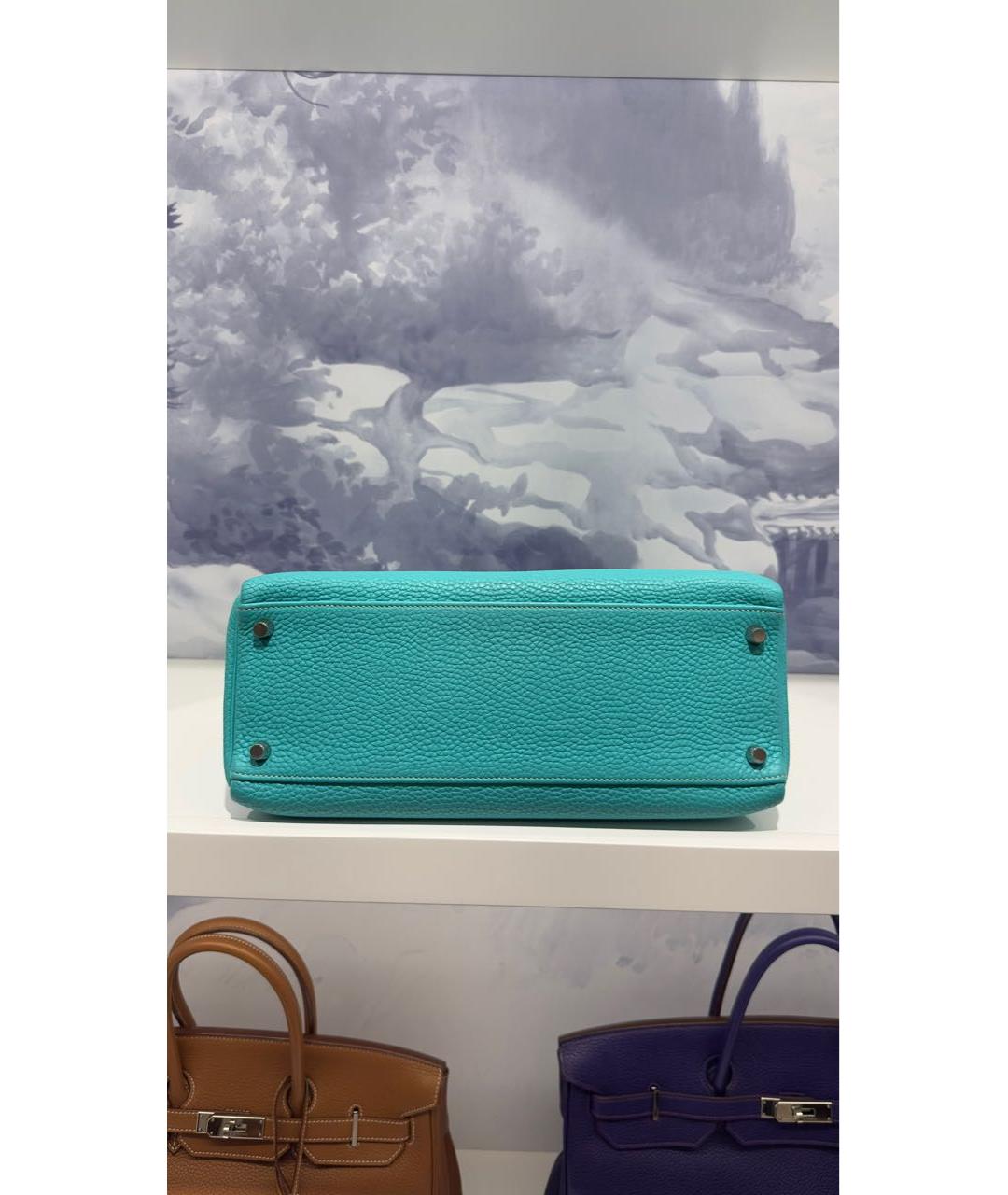 HERMES Бирюзовая кожаная сумка с короткими ручками, фото 4