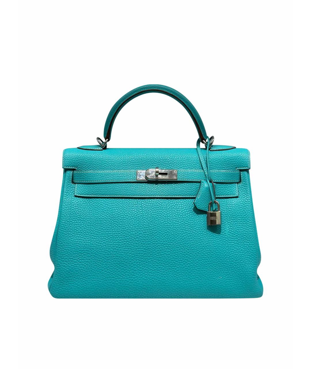 HERMES Бирюзовая кожаная сумка с короткими ручками, фото 1