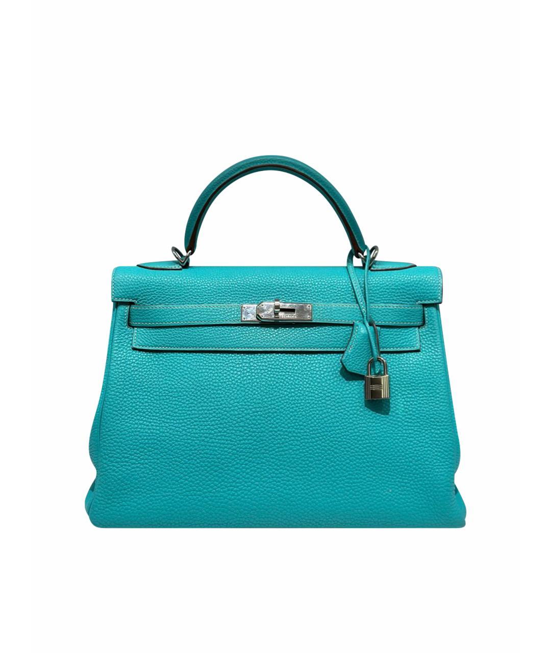 HERMES Бирюзовая кожаная сумка с короткими ручками, фото 8