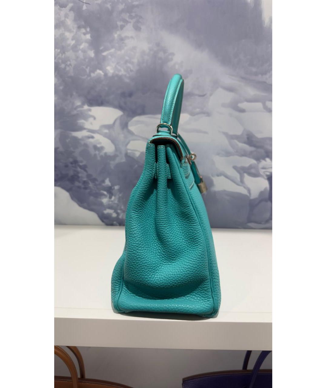 HERMES Бирюзовая кожаная сумка с короткими ручками, фото 5