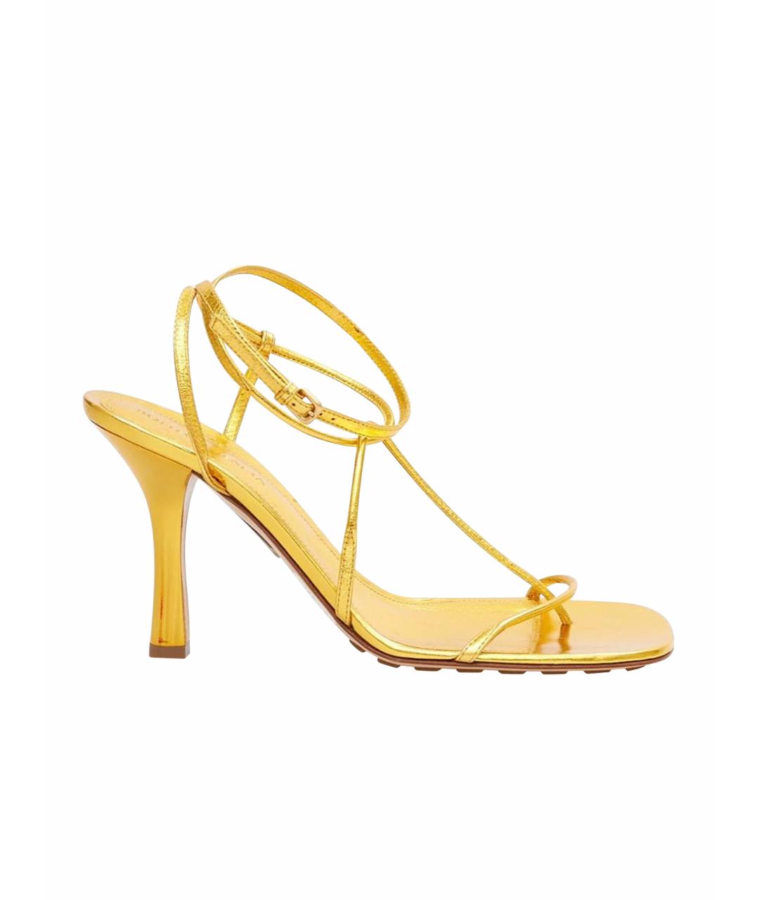 BOTTEGA VENETA Золотые кожаные босоножки, фото 1