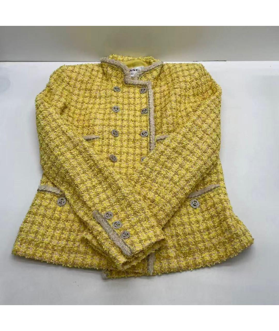 CHANEL Желтый твидовый жакет/пиджак, фото 8