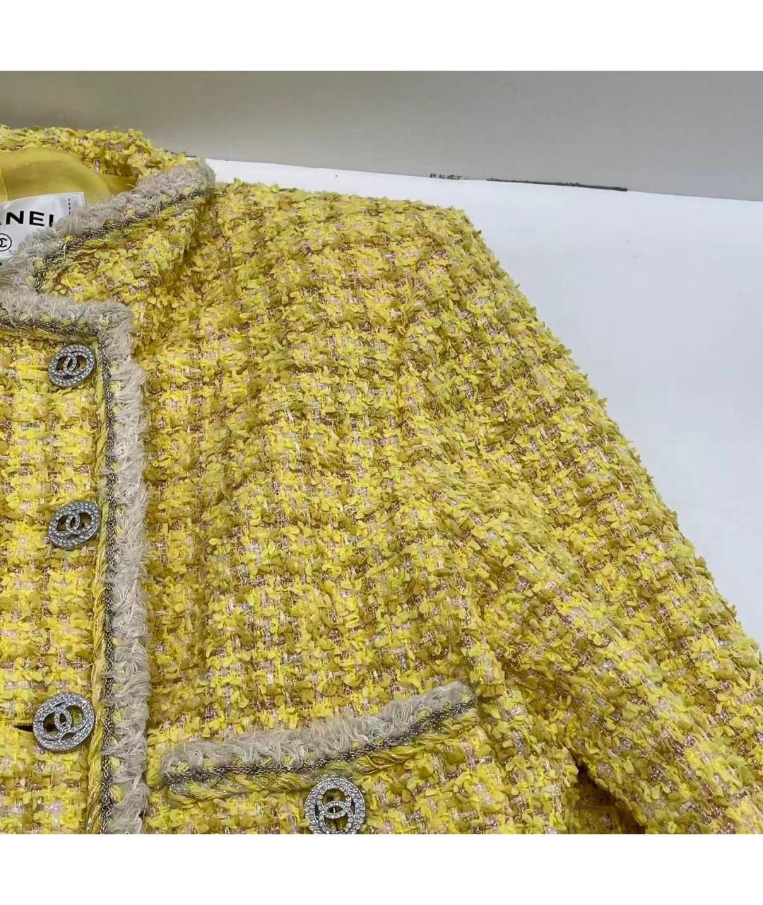 CHANEL Желтый твидовый жакет/пиджак, фото 6