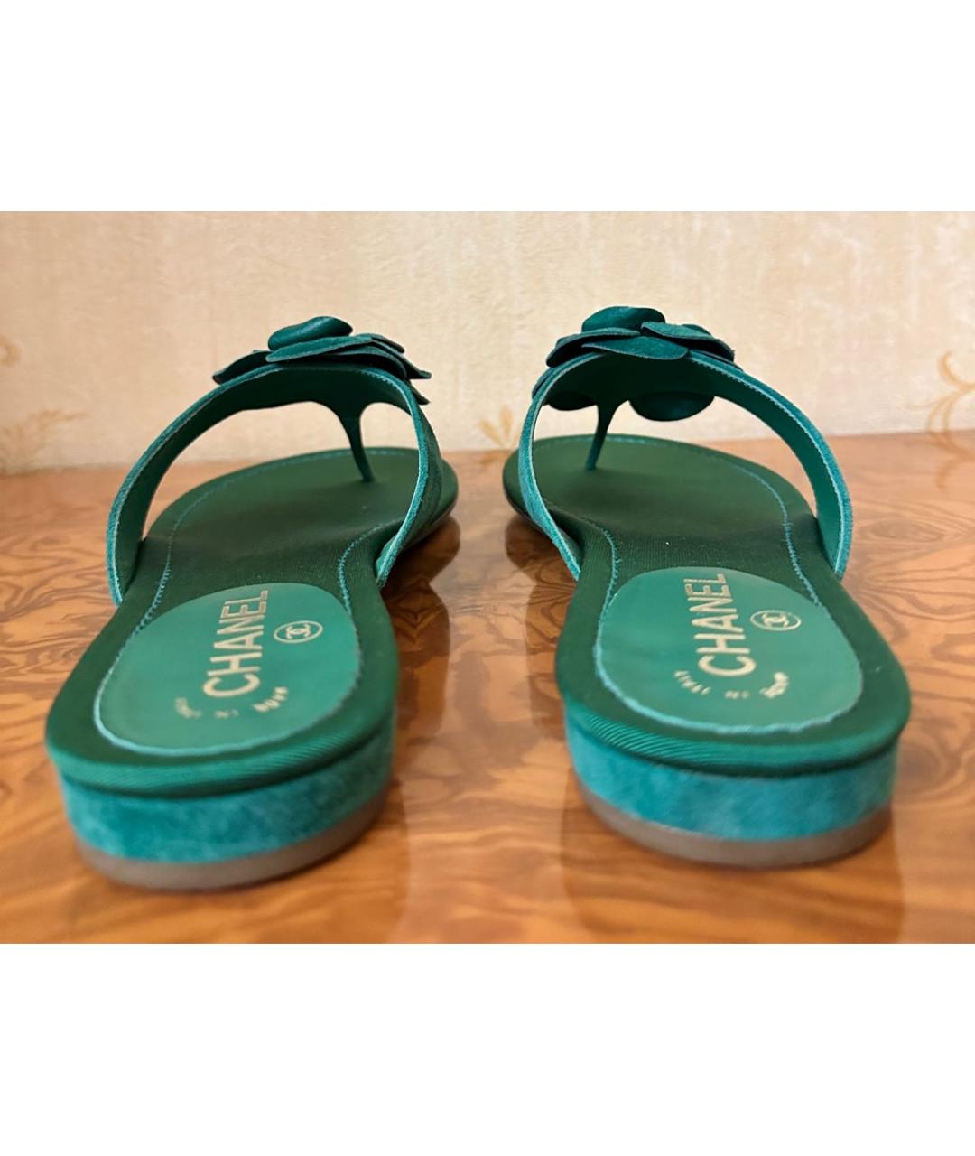 CHANEL Зеленые замшевые шлепанцы, фото 4