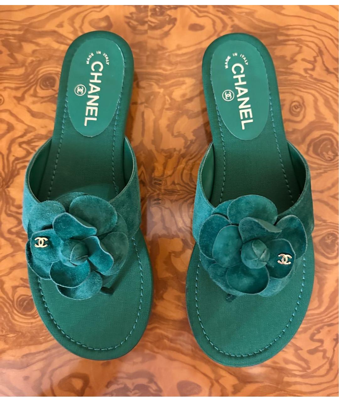CHANEL Зеленые замшевые шлепанцы, фото 2