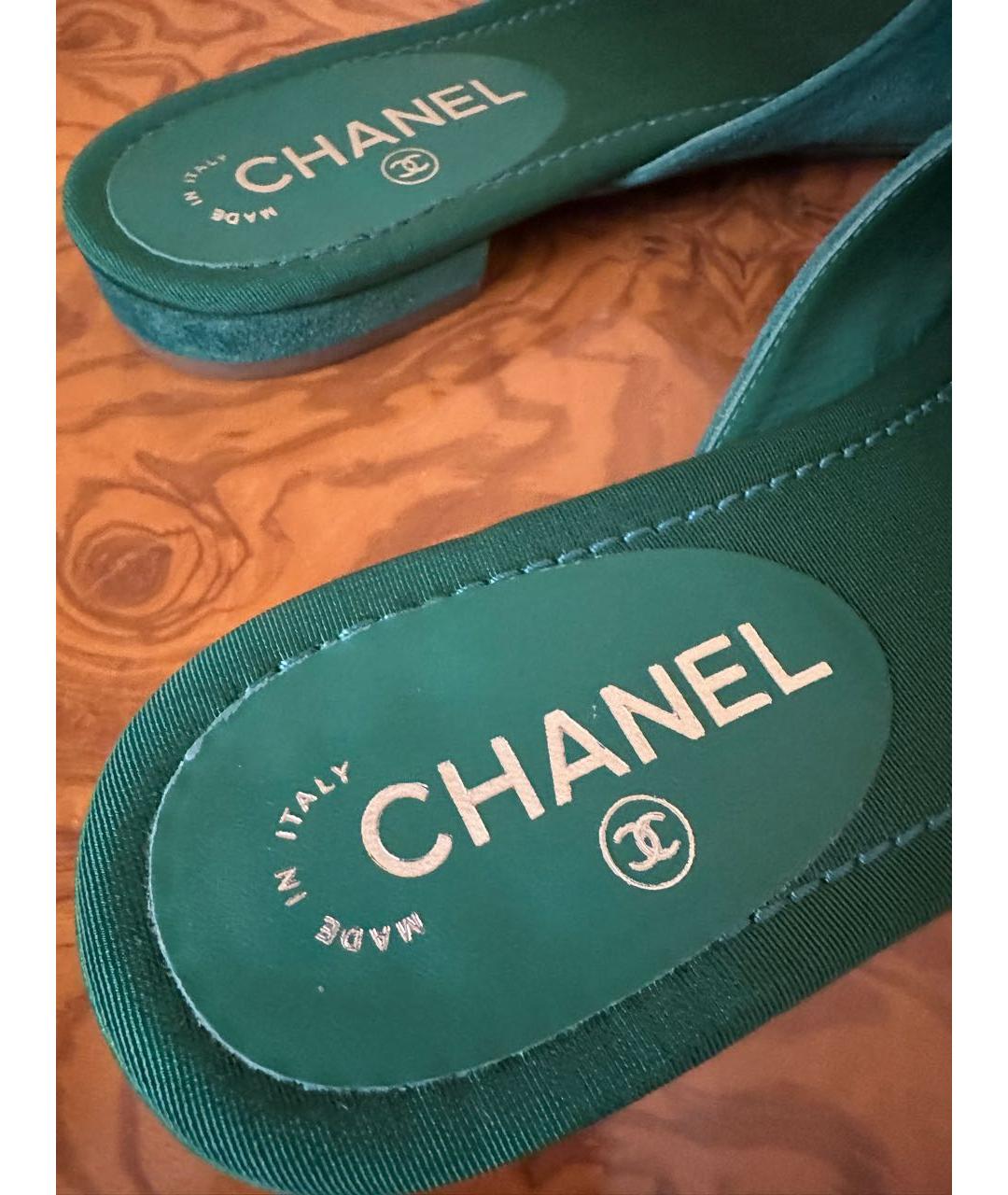 CHANEL Зеленые замшевые шлепанцы, фото 6