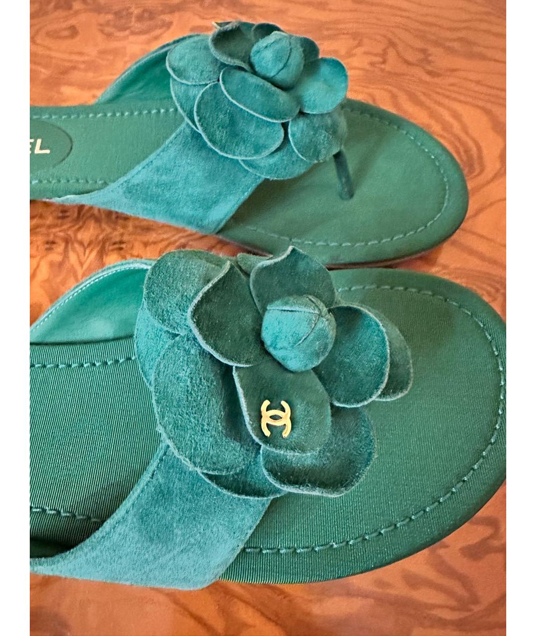 CHANEL Зеленые замшевые шлепанцы, фото 7
