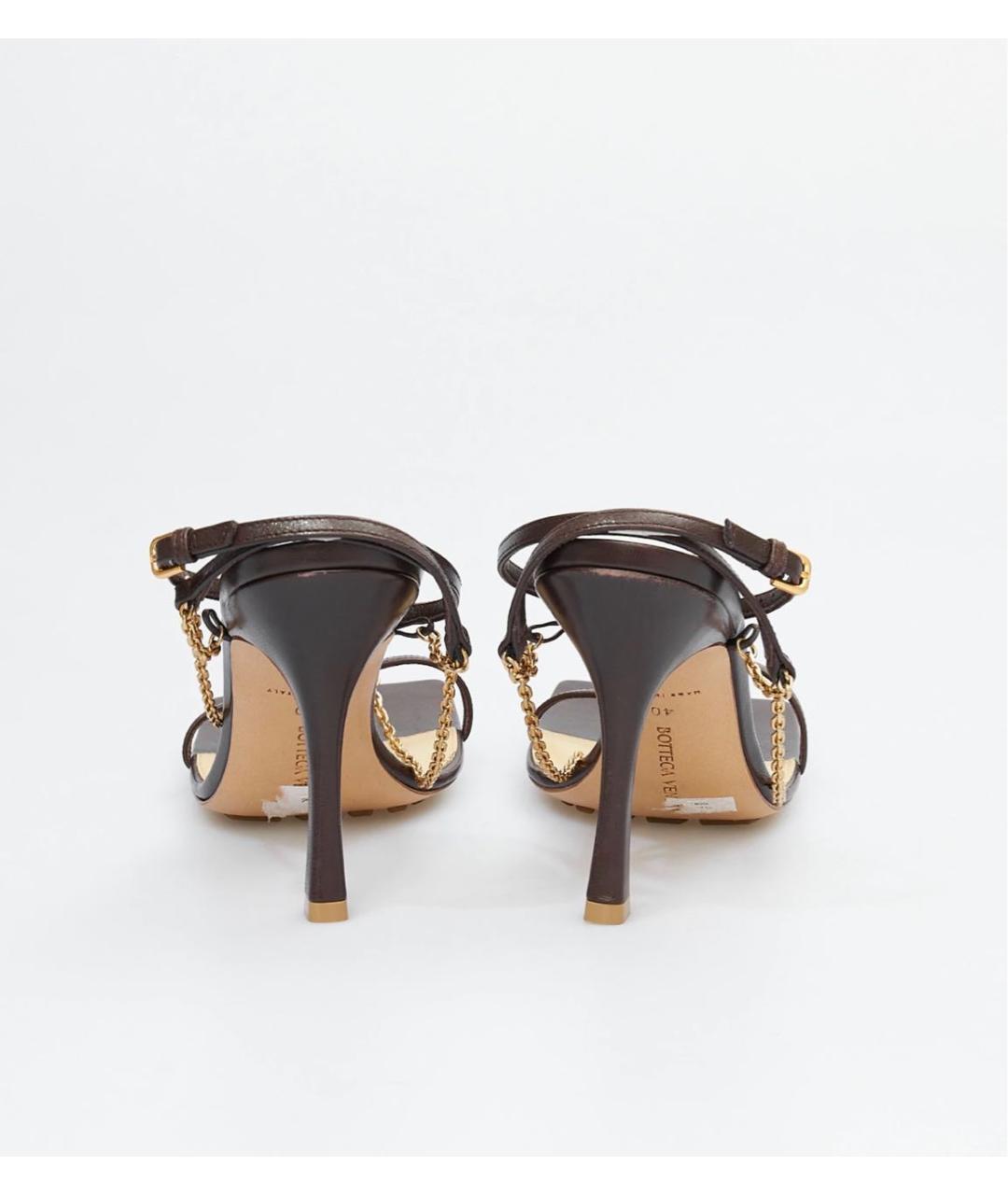 BOTTEGA VENETA Коричневые кожаные босоножки, фото 4