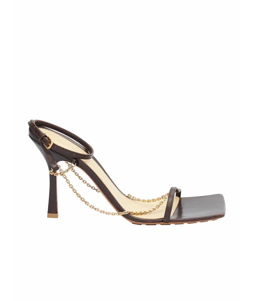 BOTTEGA VENETA Коричневые кожаные босоножки, фото 1