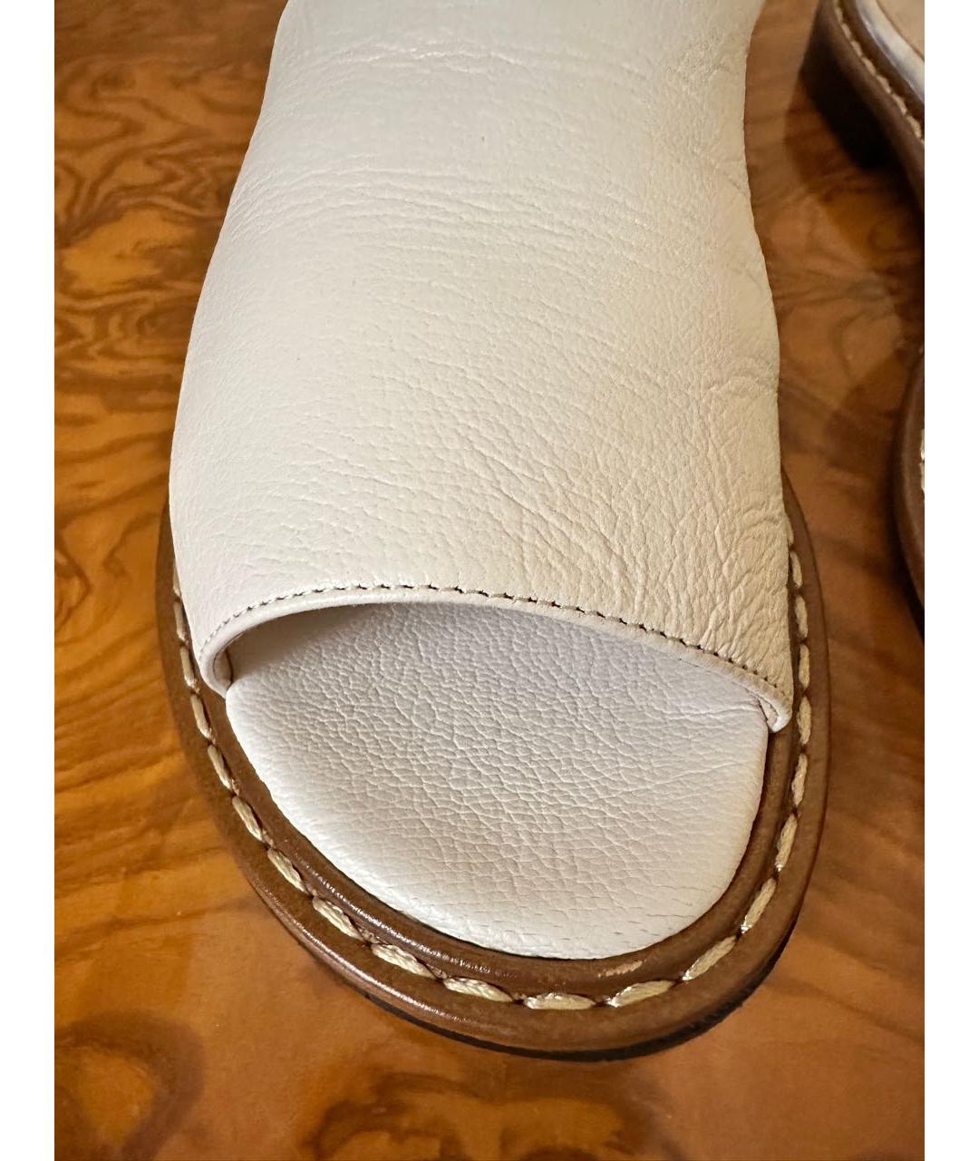 FENDI Белые кожаные шлепанцы, фото 6