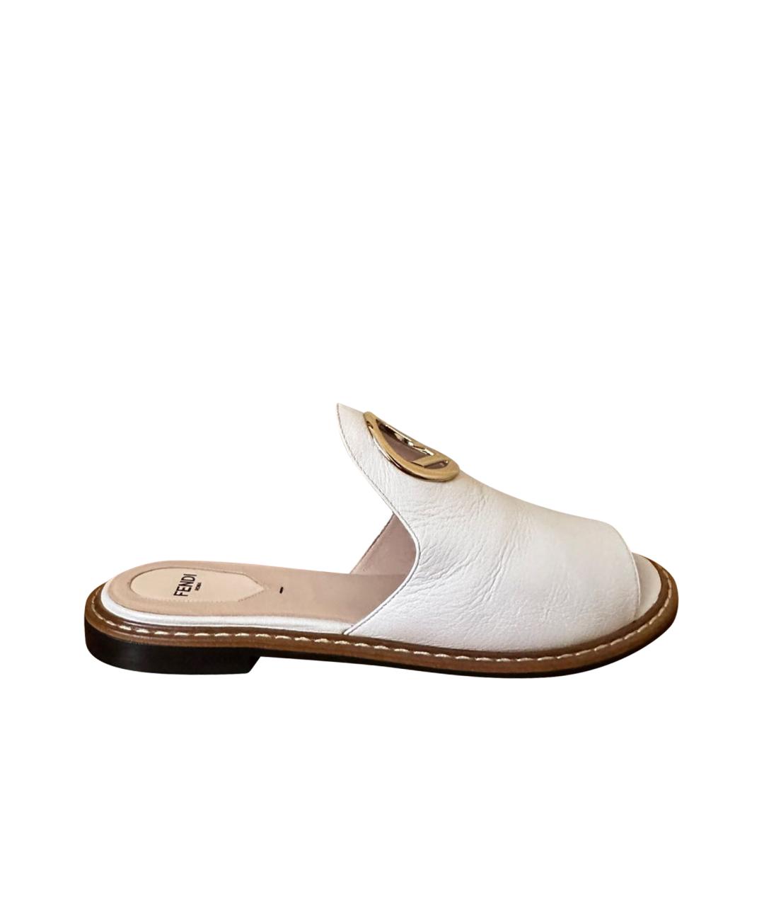 FENDI Белые кожаные шлепанцы, фото 1