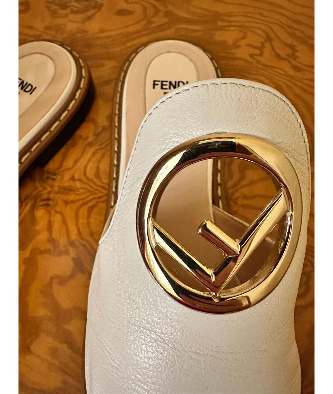FENDI Белые кожаные шлепанцы, фото 5
