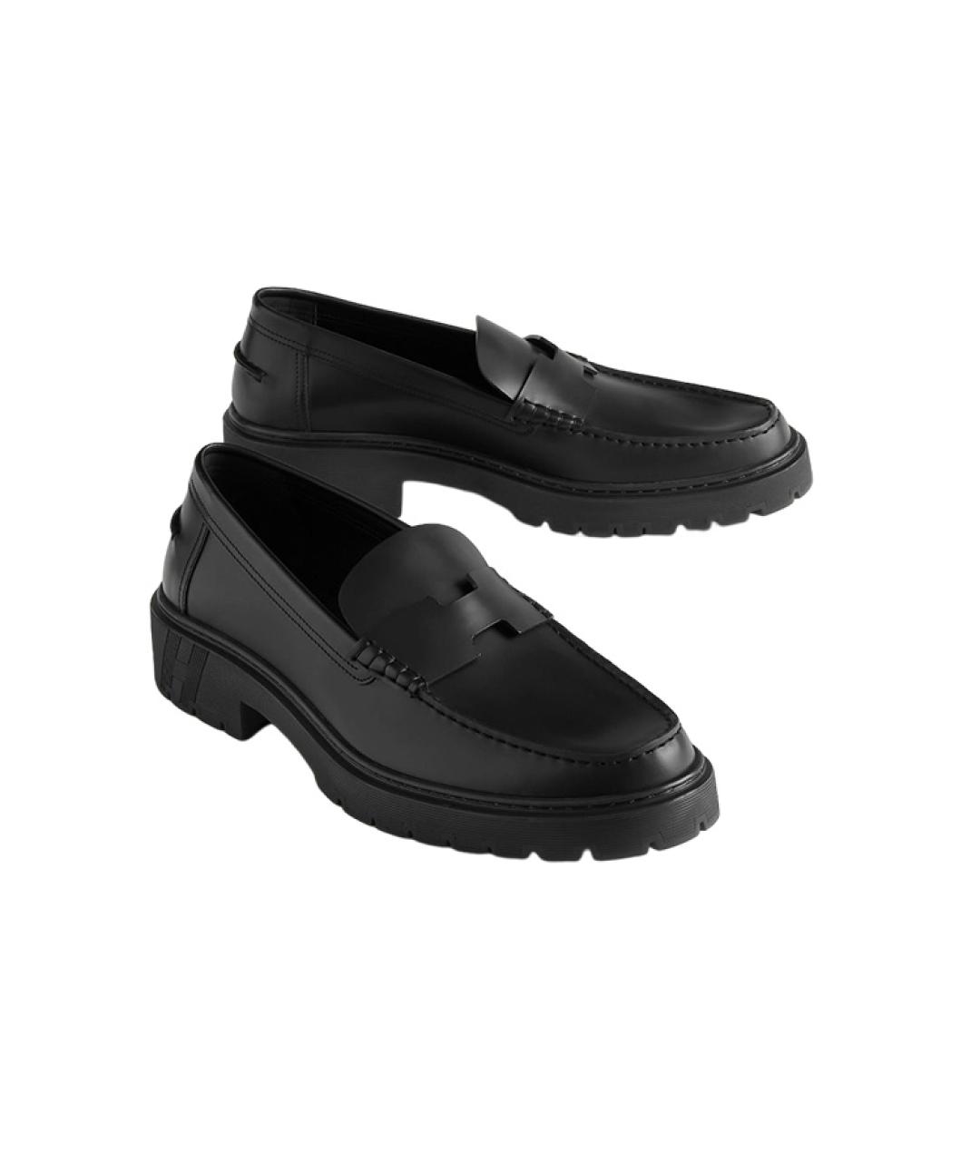 HERMES Черные кожаные лоферы, фото 4