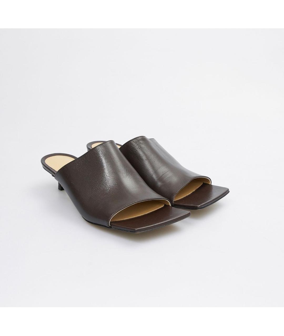 BOTTEGA VENETA Коричневые кожаные мюли, фото 2