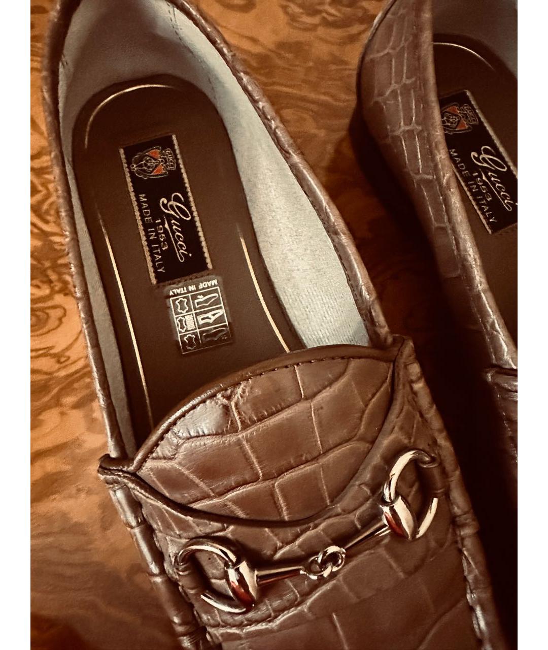 GUCCI Коричневые лоферы из экзотической кожи, фото 5