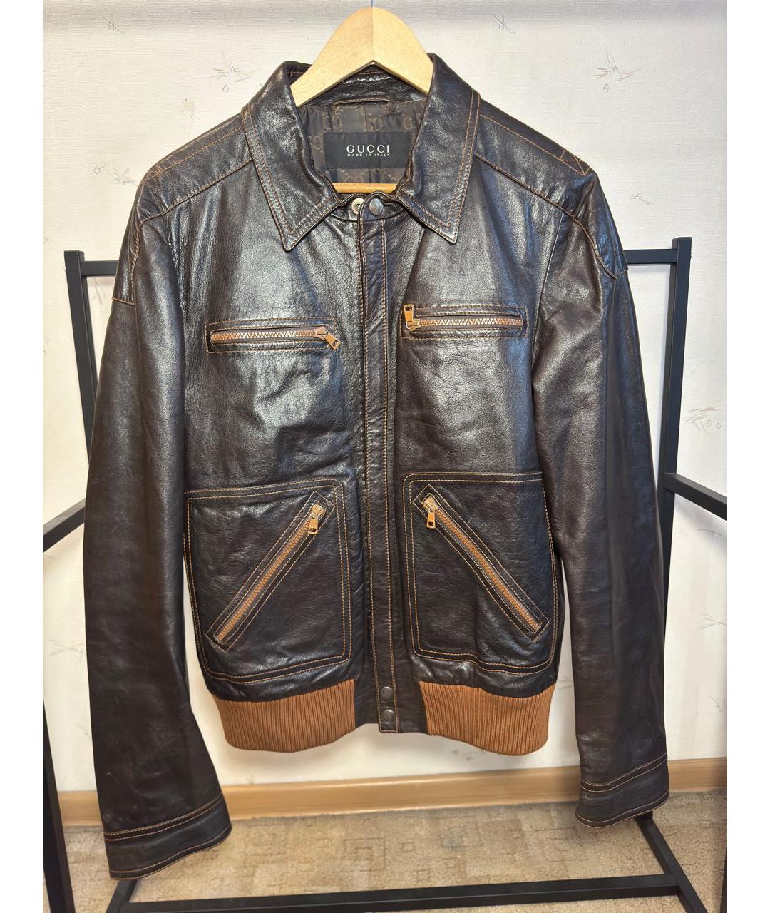 GUCCI Коричневая кожаная куртка, фото 7