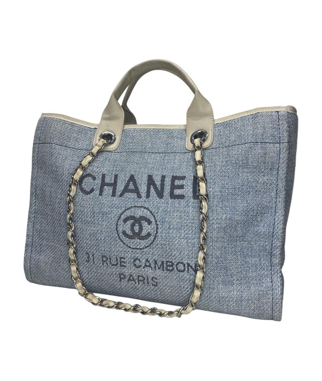 CHANEL Голубая деним сумка с короткими ручками, фото 5