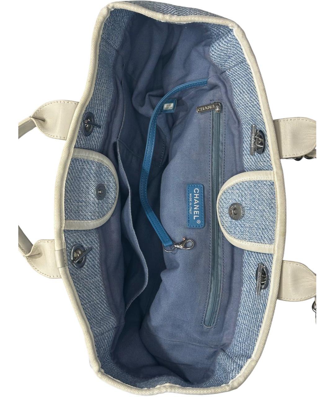 CHANEL Голубая деним сумка с короткими ручками, фото 4
