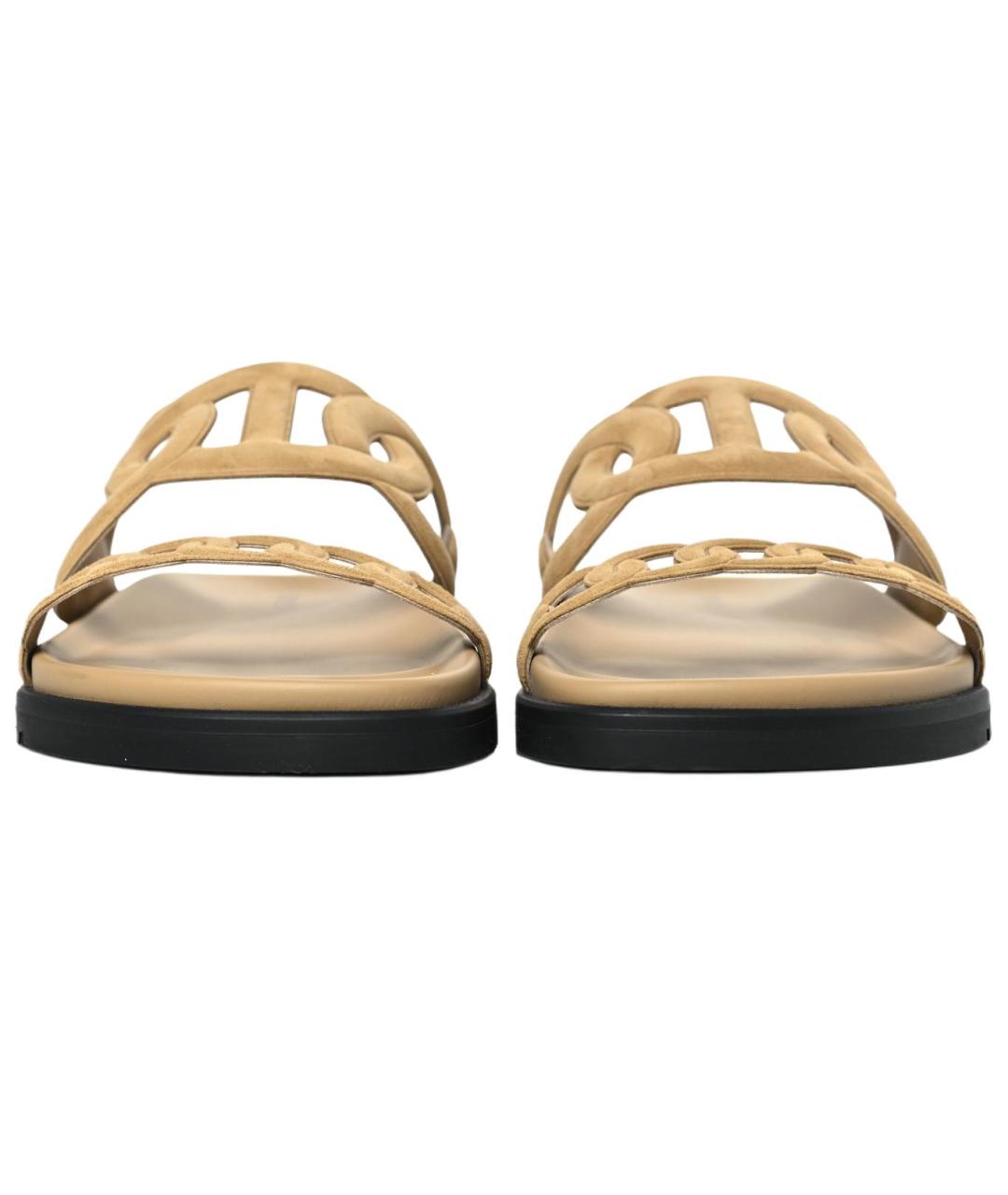 HERMES Коричневые замшевые сандалии, фото 4